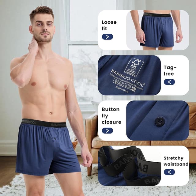 Detalle 2 de BAMBOO COOL Mens Boxer Shorts 3-Pack 🩲