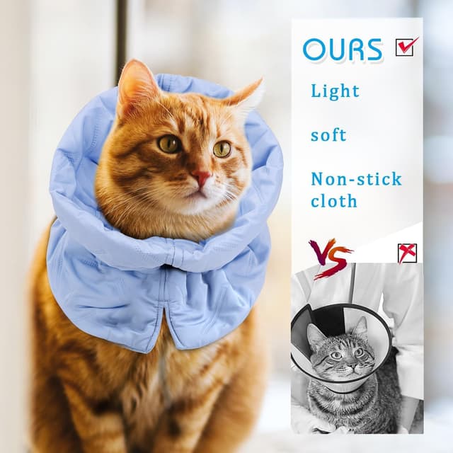 Detalle de Elisabethanisches Halsband für Katzen nach OP – weiche, einstellbare Halskrause (Hellblau, M)