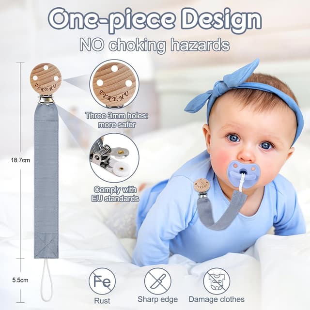 Detalle 2 de TYRY.HU 2-Pack Soft Fabric Dummy Clip with Ribbon Strap (Handmade Pacifier Holder Set)