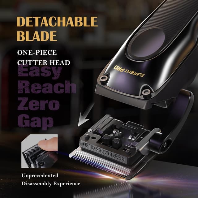 Detalle 1 de SUPRENT PRO Haarschneidemaschine Profi – kabellos, bürstenloser Motor & abnehmbarer DLC-Klingenaufsatz