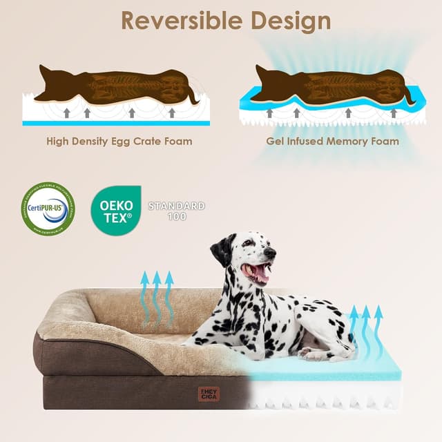 Detalle de EHEYCIGA Orthopädisches Hundebett Mittelgroße Hunde (91 x 68 x 17,5 cm) mit Memory Foam, waschbar und wasserdicht