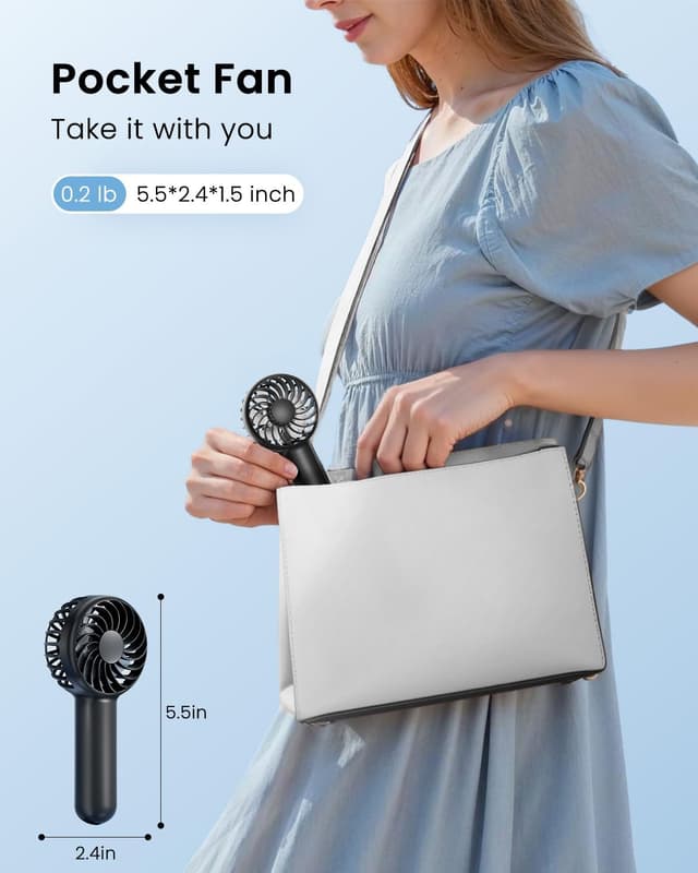 Detalle de Gaiatop Mini Portable Handheld Fan (3-speed, USB rechargeable) for travel, camping and quick makeup drying