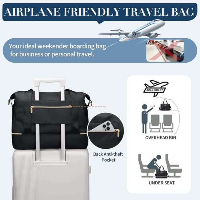 Detalle 2 de VNINE Borsone da viaggio donna con scomparto scarpe e organizzazione per 3-5 giorni