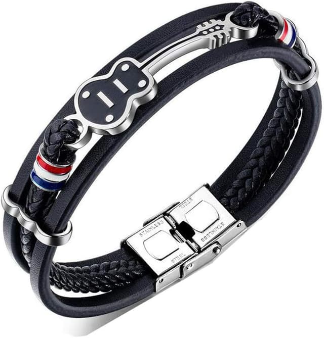 Detalle de ATEIELLI Bracciale Chitarra Uomo in pelle intrecciata multistrato con acciaio inox B306
