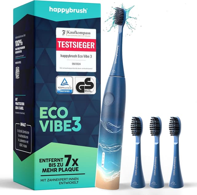 Detalle de happybrush® Schallzahnbürste Eco Vibe 3 – elektrische Ultraschall-Zahnbürste mit 8-Wochen-Akku