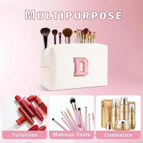 Detalle de SEFORICO Small Waterproof Leather Cosmetic Bag (Personalised A–Z) for Travel & Daily Kit