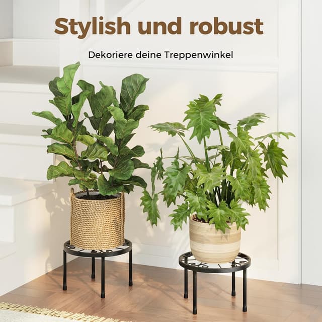 Detalle de Bamworld Blumenständer Metall Schwarz 2er-Set – runde Pflanzenhocker für Balkon & Wohnzimmer
