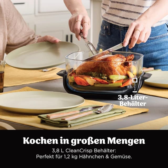 Detalle de Ninja CRISPi Tragbare Heißluftfritteuse FN102EU (4-in-1) mit Tragetasche, 2 Glasbehältern 1,4 l & 3,8 l