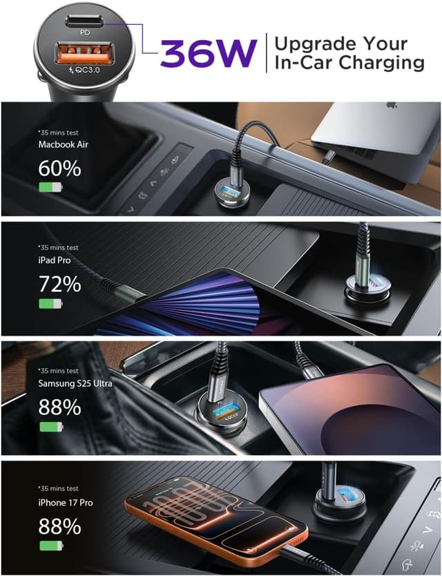 Thumbnail 5 de LISEN 2‑pack car charger 54W USB‑C