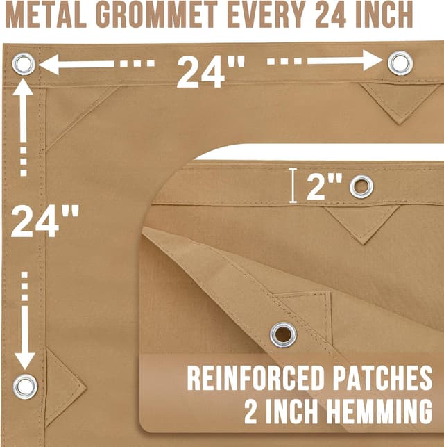 Detalle de CARTMAN Finished Size 20x20 Feet Tan Canvas Tarp with Rustproof Grommets (Heavy-Duty Multipurpose Cover)