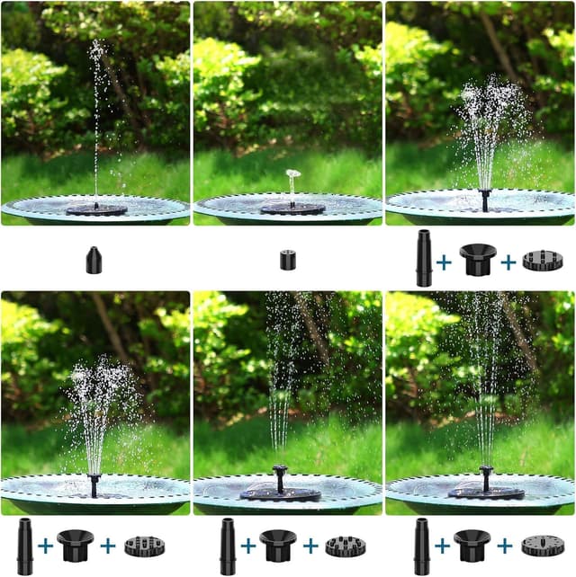 Detalle de Solar Springbrunnen für Außen mit 1,5 W, 6 Sprüh-Effekten und 4 Stützstangen – für Garten, Teich & Vogelbad