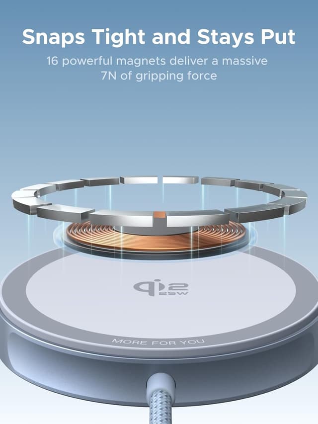 Detalle 2 de UGREEN 25W Qi2 Magflow MagSafe-Compatible Wireless Charger Pad (Magnetic fast charging)