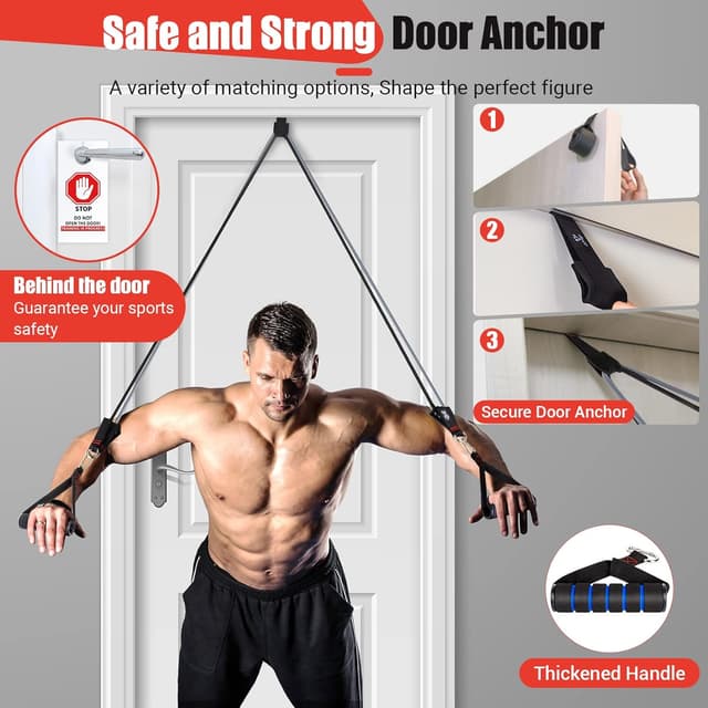 Detalle 2 de Resistance Bands Widerstandsbänder Set (5 Fitnessbänder) mit breitem Griff und Türankerbefestigung
