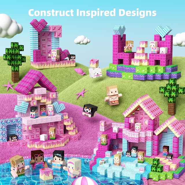 Detalle 2 de GobiDex 100PCS Magnetic Blocks Princess Building Set (Pink Castle & Poolside Villas)