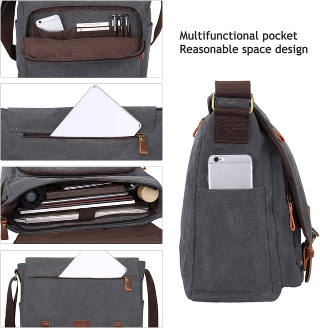 Detalle de S-ZONE Uomo Borsa a Tracolla per Laptop fino a 15,6" in tela vintage