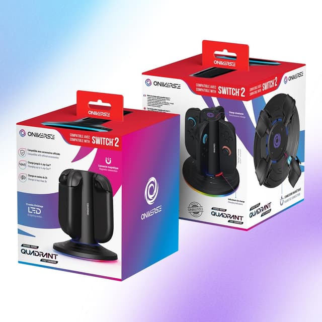 Detalle de Oniverse Joy-Con Ladegerät für Switch 2 – Schnelllade-Station für bis zu 4 Joy-Cons mit LED-Status und 10 Beleuchtungsmodi