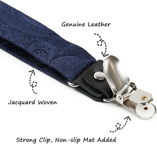 Detalle 2 de Alizeal Boys Adjustable Floral Paisley Pre-tied Bow Tie and Y Shape 3 Clips Braces Set