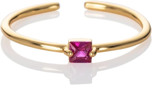 Detalle de Bague fine réglable namana pour femme avec pierre carrée en zirconia couleur fuchsia