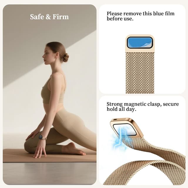 Detalle de wutwuk Magnetic Lock Mesh Stainless Steel Apple Watch Strap with Rhinestones (Rose Gold) for 49/46/45/44/42mm