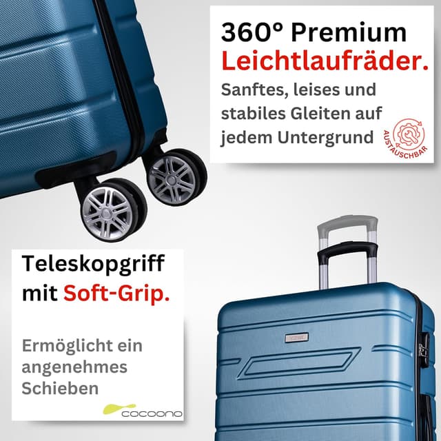 Detalle de NOWI Hartschalenkoffer XL (100 l) mit 8 360°-Rollen, Zahlenschloss & Teleskopgestänge – türkis