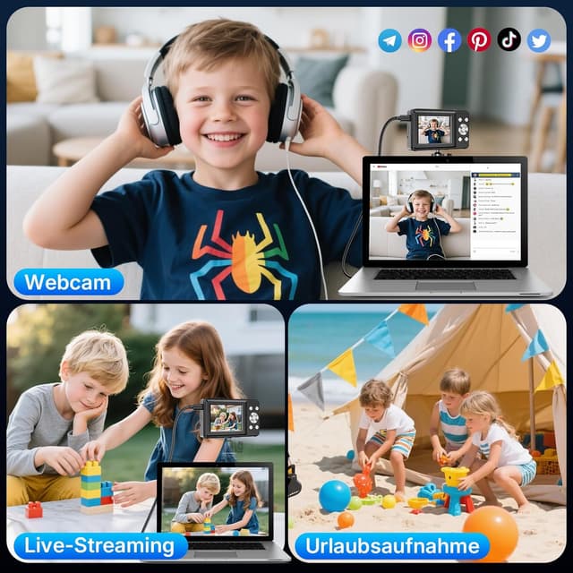 Thumbnail 6 de LOUM Digitalkamera Kompakte Kamera mit 44 MP Fotos, 1080P Video, 2,4" IPS und Webcam-Modus (32 GB TF-Karte) – Schwarz