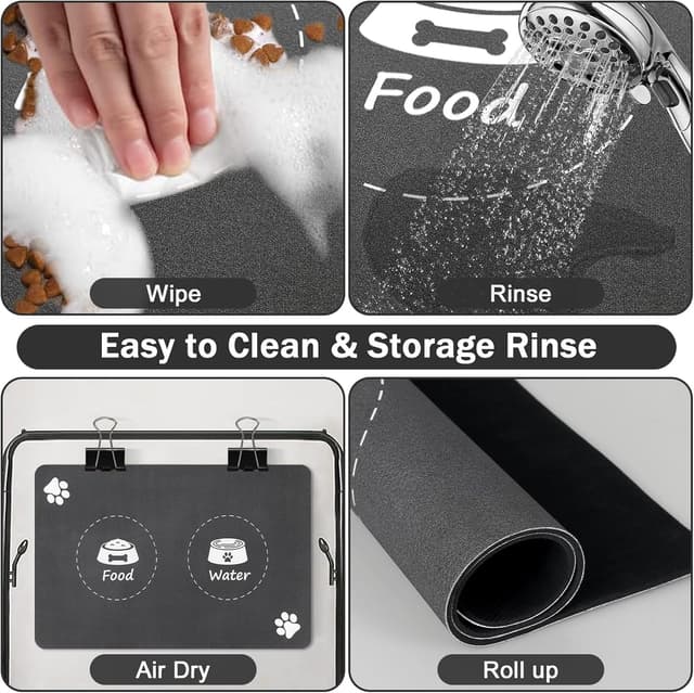 Detalle de Mavicen Cat & Dog Feeding Mat (30 x 50cm) – Absorbent, Non-Slip and Waterproof Placemat for Food & Water (Dark Grey)