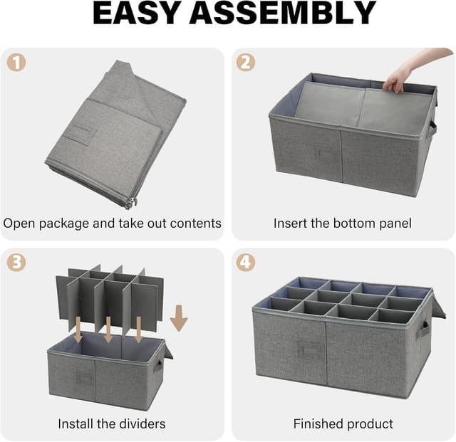 Detalle de LotFancy Stemware Storage Container (21”x15.5”x10”) with Dividers, Handles, Stackable & Foldable Hard Shell — Grey