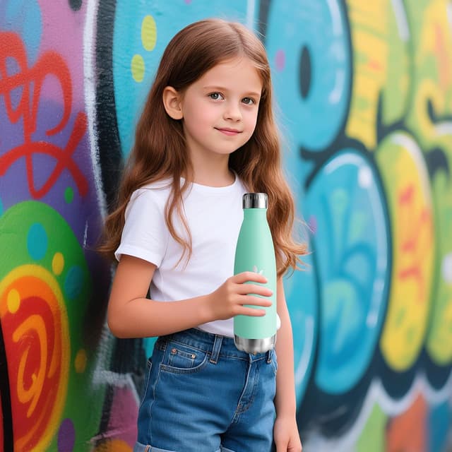 Detalle 2 de Motswedi borraccia termica bambini 500 ml in acciaio inox 18/8 doppia parete, blu verde