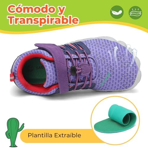 Detalle de SAGUARO zapatillas barefoot minimalistas para niña y niños con cinco dedos y suela antideslizante (púrpura, Gr. 30)