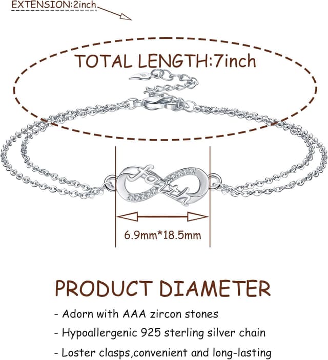 Detalle de J.MUEN Unendlichkeit Armband Damen aus 925 Sterling Silber – Infinity-Symbol mit Zirkonia, verstellbar
