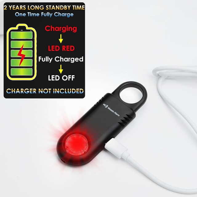 Detalle 2 de Mosaic Alarm 135dB Rechargeable Personal Safety Alarm with Torchlight (Keychain SOS Siren) – Black