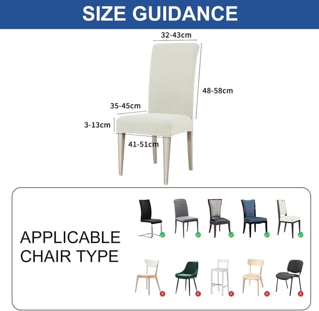 Detalle de Ystyle Housse de chaise extensible 6 pièces pour salle à manger, blanc naturel