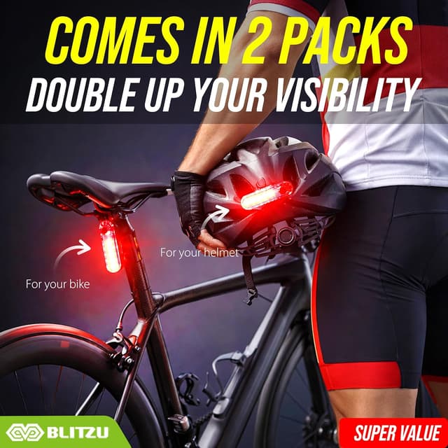 Detalle 2 de 2025 BLITZU Cyborg 120T USB-C Rechargeable Bike Tail Light 2 Pack (Cyborg 120T, Bright Red LED) – Waterproof rear safety lights