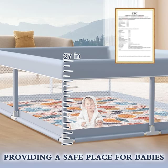 Detalle de XVISHX 65 x 50 Inch Baby Playpen with Mat, Playard for Indoor & Outdoor Use (Grey)