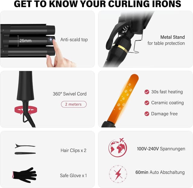 Thumbnail 5 de janelove 3 Fässer Welleneisen 5‑in‑1 10–32mm