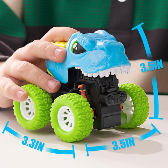 Detalle de lalalark Dinosaurier-Spielzeug: 3er-Set Monstertrucks mit Reibungsantrieb (Push-and-Go), für Jungen 3–4 Jahre