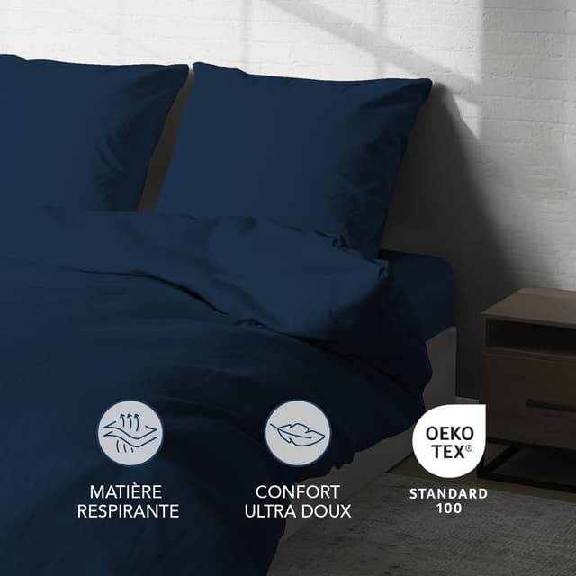 Detalle 2 de Dreamzie Parure de lit 160 x 200 (4 pièces) microfibre : housse de couette 240 x 220 + drap housse + 2 taies 65 x 65, certifiée Oeko-Tex