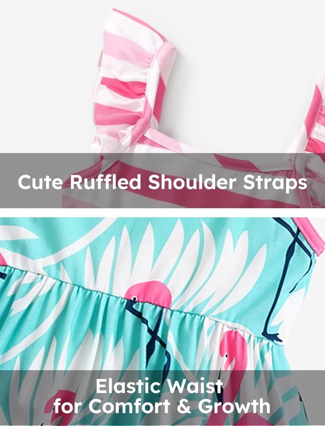 Detalle de PATPAT Multipack Girls Toddler Sleeveless Dresses (Flamingo Striped Print) — Festival & Casual Wear