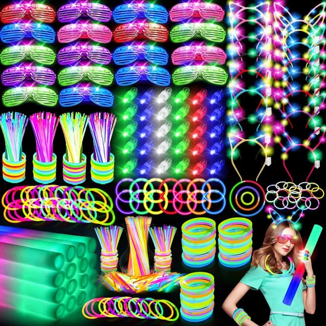 Detalle de OLUPP 282-Piece Glow in the Dark Party Supplies Kit (Foam Sticks, LED Glasses, Finger Lights, Bunny & Cat Ears)