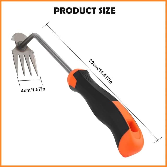 Detalle de MOKIDO Unkrautstecher mit 4 Zähnen und Stiel – manuelles Unkrautentferner-Gerät für enge Zwischenräume