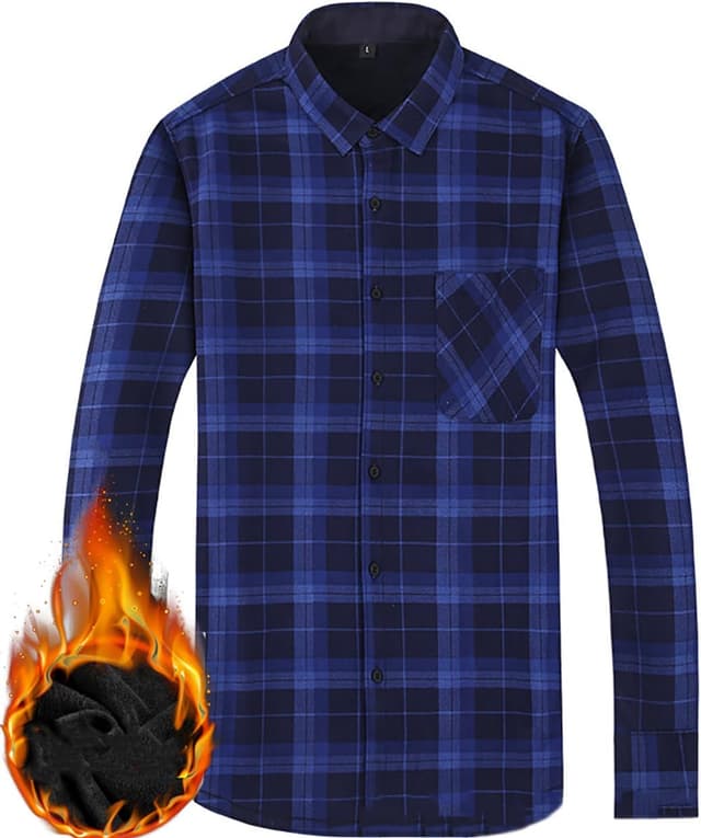 Detalle de Chemise à carreaux épaissie doublée chaude pour homme – col classique, manches longues et poche