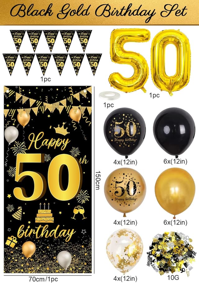 Thumbnail 2 de Globos 50 Años Oro Negro decoración 32