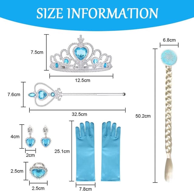 Detalle 2 de Costume da principessa Elsa Vicloon (set da 5 pezzi) con corona e bacchetta per feste e cosplay