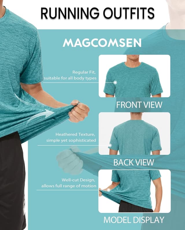 Detalle de Maglietta sportiva MagComsen da uomo a manica corta in poliestere traspirante e ad asciugatura rapida