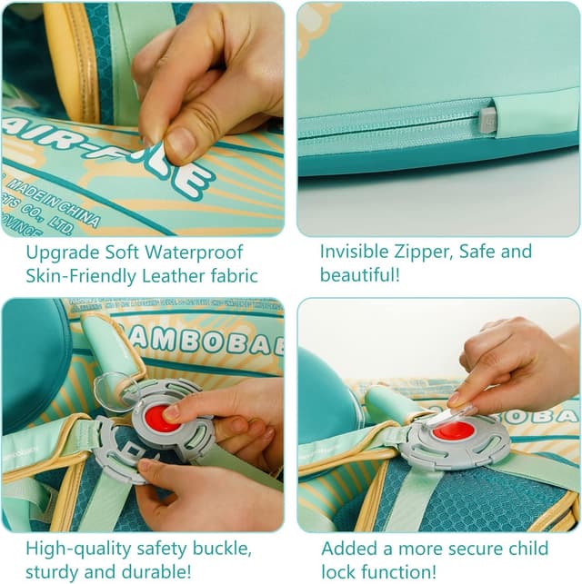 Detalle de Mambobaby Float Add Tail Baby Swim Float with Canopy (Solid Pool Infant Trainer, Non-Inflatable Waist Ring) — Shell Green