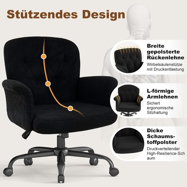 Thumbnail 5 de ZZH Schreibtischstuhl Home Office Teddy Schwarz