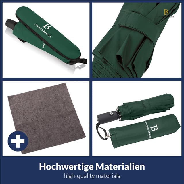 Detalle de LOGAN & BARNES Boston Taschenschirm sturmfest bis 140 km/h mit Auf-Zu-Automatik und Teflon-Beschichtung