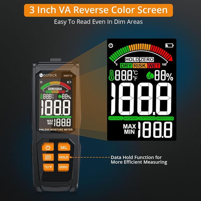 Detalle de Neoteck pinless damp meter for walls — non-invasive moisture detector up to 20mm