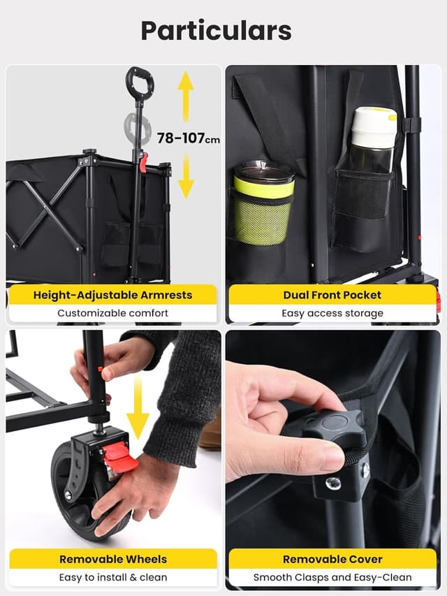 Detalle 2 de YEAUPE PRO Chariot de transport pliable 120–160L avec hayon rabattable et freins