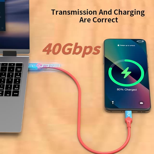 Detalle de Leehitech USB4/Thunderbolt-4 Kabel (40 Gbit/s, 240 W, Orange) – USB‑C auf USB‑C, 1 m